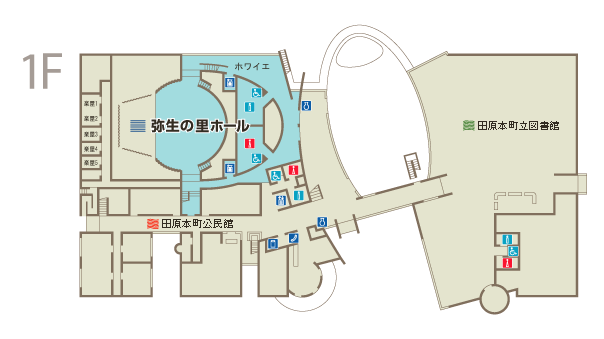 田原本青垣生涯学習センター１階の平面図