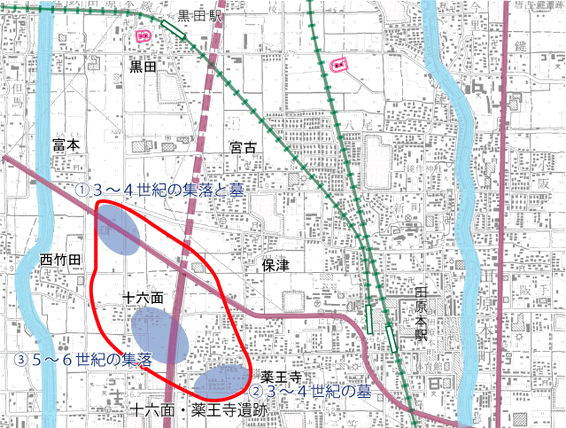 遺跡の変遷1〜3の地図