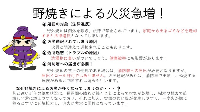 野焼きによる火災急増!