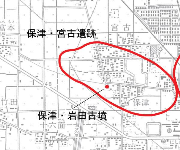 宮古遺跡・岩田古墳の拡大地図