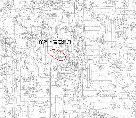 地図画像、保津・宮古遺跡の所在地