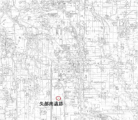 地図画像、矢部南遺跡の所在地