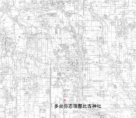 地図画像、多坐弥志理都比古神社の所在地