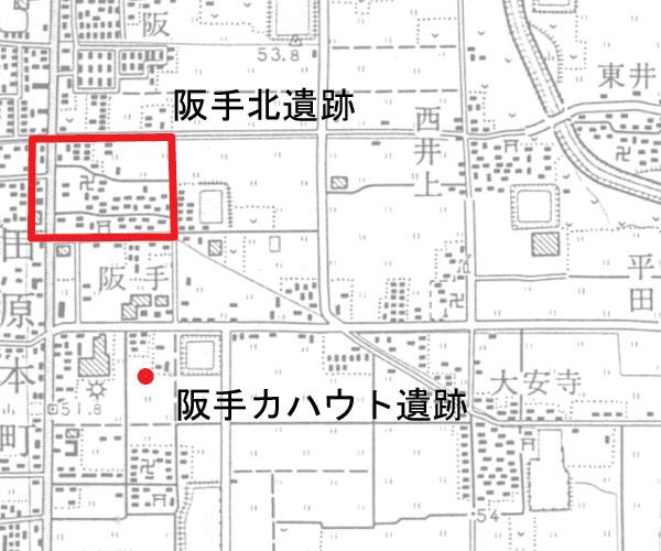 阪手北遺跡・阪手カハウト遺跡の拡大地図